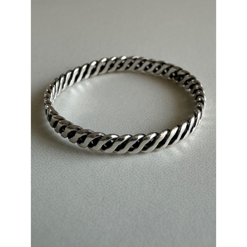 Twisted Rope Band Ring Silver Tone Oxidized Stackable Spiral Design Size 7.5